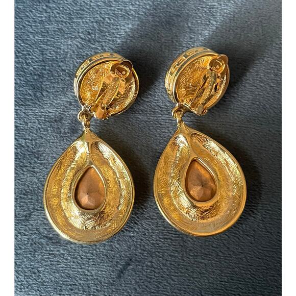 Givenchy Vintage Purple Stone and Pearl Teardrop Earrings Clip On 80s 90s Style - Picture 3 of 6